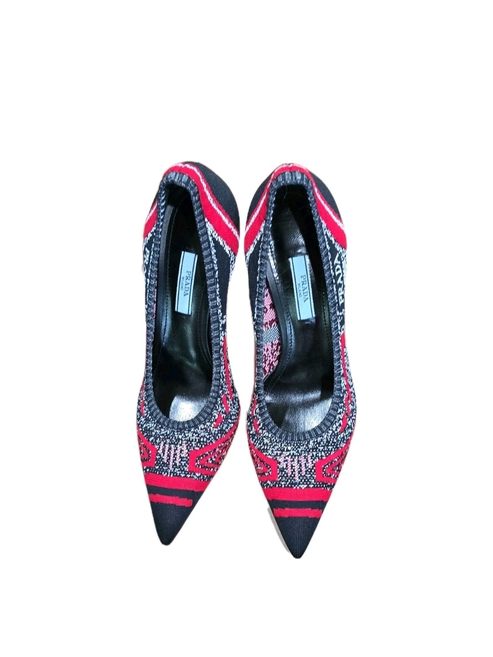Prada Black and Red Knit Pointed Toe Pumps